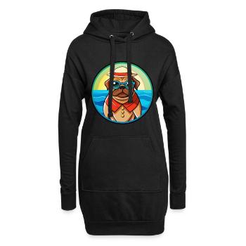 Mops Hund Lustig Cartoon Sommer Strand Sonnenbrille Cool - Hoodie-Kleid - Schwarz - Vorne