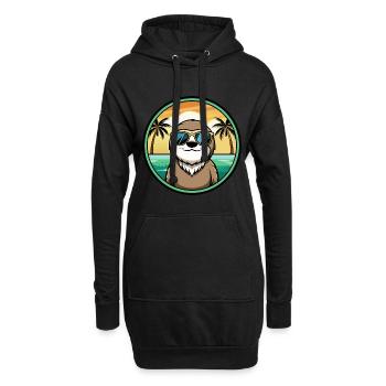 Faultier Lustige Cartoon Sommer Strand Sonnenbrille Cool - Hoodie-Kleid - Schwarz - Vorne