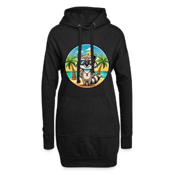 Waschbär Lustig Cartoon Sommer Strand Sonnenbrille Cool - Hoodie-Kleid - Schwarz - Vorne