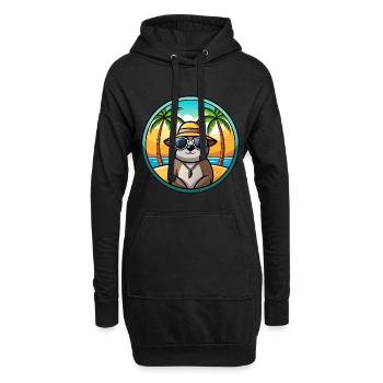 Faultier Lustige Cartoon Sommer Strand Sonnenbrille Cool - Hoodie-Kleid - Schwarz - Vorne
