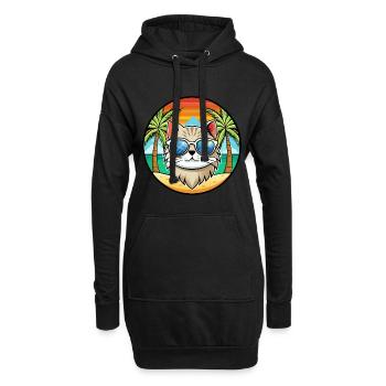 Gamme britannique de chats à poil long dessin animé lunettes de soleil plage - Sweat-shirt à capuche long Femme - noir - Devant