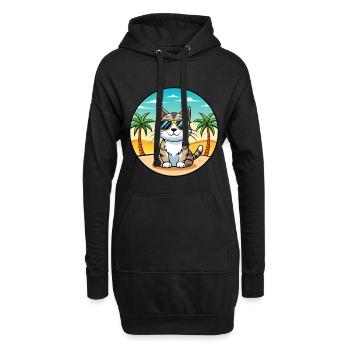 American Wirehair Cat Breed Cartoon Sunglass Beach - Sweat-shirt à capuche long Femme - noir - Devant