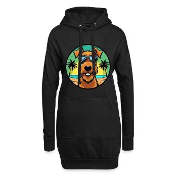 Airedale Terrier Chien Race Dessin Animé Lunettes De Soleil Plage - Sweat-shirt à capuche long Femme - noir - Devant