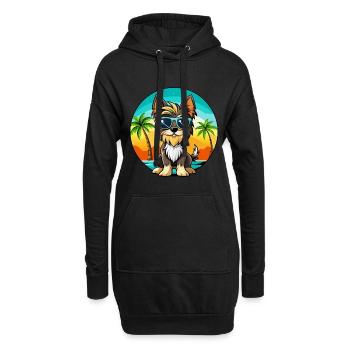 Biewer Terrier Chien Race Dessin Animé Lunettes De Soleil Plage - Sweat-shirt à capuche long Femme - noir - Devant