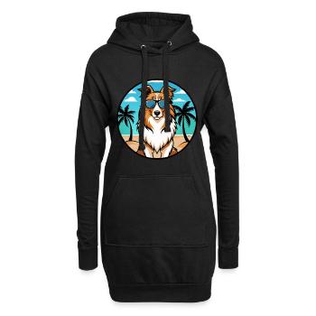 Collie Chien Race Dessin Animé Lunettes De Soleil Plage - Sweat-shirt à capuche long Femme - noir - Devant