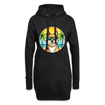Finnischer Spitz Hund Rasse Cartoon Sonnenbrille Strand - Hoodie-Kleid - Schwarz - Vorne