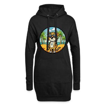Léopard Chien Race Chien Dessin Animé Lunettes De Soleil Plage - Sweat-shirt à capuche long Femme - noir - Devant