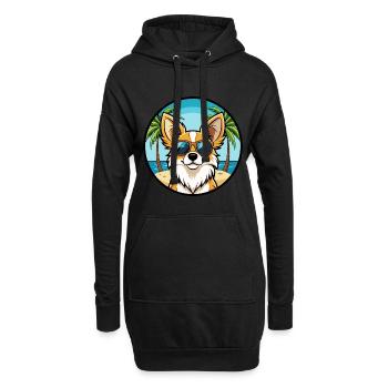 Papillon Chien Race Dessin Animé Lunettes de Soleil Plage - Sweat-shirt à capuche long Femme - noir - Devant