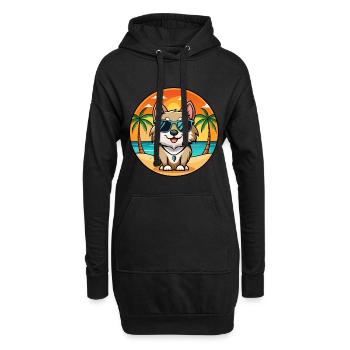 Suédois Lapon Race Chien Dessin Animé Lunettes De Soleil Plage - Sweat-shirt à capuche long Femme - noir - Devant