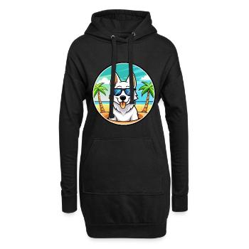 Weißer Schäferhund Hunderasse Cartoon Sonnenbrille Strand - Hoodie-Kleid - Schwarz - Vorne