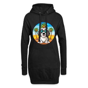 Bearded Collie Chien Race Dessin Animé Lunettes de Soleil Plage - Sweat-shirt à capuche long Femme - noir - Devant