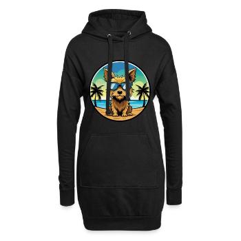 Australian Silky Terrier Hunderasse Cartoon Beach - Hoodie-Kleid - Schwarz - Vorne