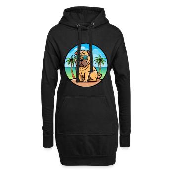 Chinois Shar Pei Chien Race Dessin Animé Lunettes De Soleil Plage - Sweat-shirt à capuche long Femme - noir - Devant