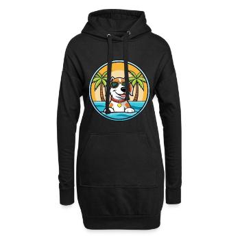 Estnischer Windhund Rasse Cartoon Sonnenbrille Strand - Hoodie-Kleid - Schwarz - Vorne