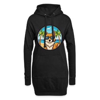 Finnischer Spitz Hund Rasse Cartoon Sonnenbrille Strand - Hoodie-Kleid - Schwarz - Vorne