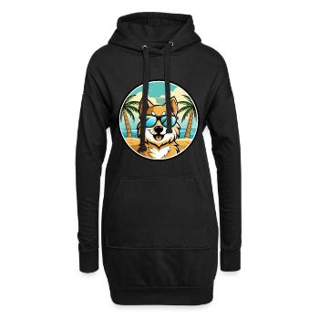 Deutscher Spitz Hund Rasse Cartoon Sonnenbrille Strand - Hoodie-Kleid - Schwarz - Vorne