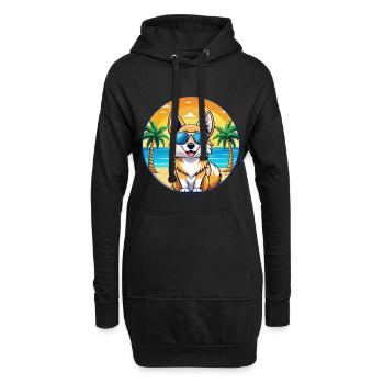 Isländischer Schäferhund Rasse Cartoon Sonnenbrille Strand - Hoodie-Kleid - Schwarz - Vorne