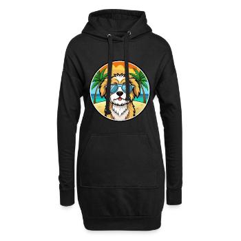 Lhasa Apso Hunderasse Cartoon Sonnenbrille Strand - Hoodie-Kleid - Schwarz - Vorne