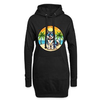 Labrador Husky Chien Race Dessin animé Lunettes de soleil Plage - Sweat-shirt à capuche long Femme - noir - Devant