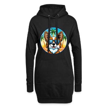 Papillon Chien Race Dessin Animé Lunettes de Soleil Plage - Sweat-shirt à capuche long Femme - noir - Devant