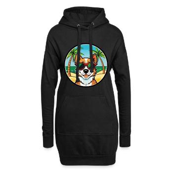 Portugais Podengo Pequeno Chien Race Dessin Animé Plage - Sweat-shirt à capuche long Femme - noir - Devant
