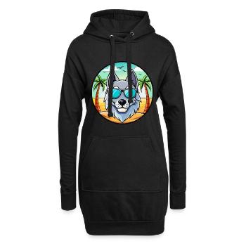 Chien-loup russe race de chien dessin animé lunettes de soleil plage - Sweat-shirt à capuche long Femme - noir - Devant
