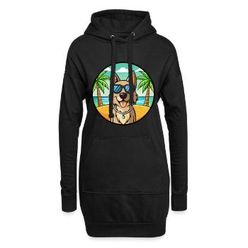 Schäferhund Rasse Cartoon Sonnenbrille Strand - Hoodie-Kleid - Schwarz - Vorne