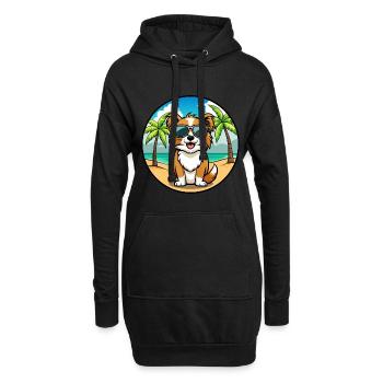 Épagneul tibétain race chien dessin animé lunettes de soleil plage - Sweat-shirt à capuche long Femme - noir - Devant