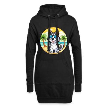 Siberian Husky Chien Race Dessin Animé Lunettes De Soleil Plage - Sweat-shirt à capuche long Femme - noir - Devant