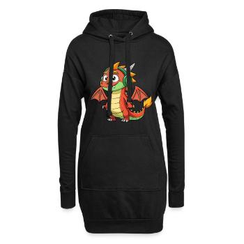 Drache Lustige Zeichentrickfigur Kopfhörer Musik - Hoodie-Kleid - Schwarz - Vorne