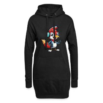 Woodpecker Lustige Zeichentrickfigur Kopfhörermusik - Hoodie-Kleid - Schwarz - Vorne