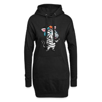 Zebra Lustige Zeichentrickfigur Kopfhörer Musik - Hoodie-Kleid - Schwarz - Vorne