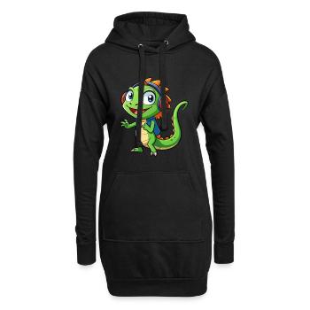 Eidechse Lustige Zeichentrickfigur Kopfhörer Musik - Hoodie-Kleid - Schwarz - Vorne