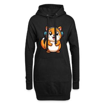 Hamster Drôle Dessin Animé Personnage Casque Musique - Sweat-shirt à capuche long Femme - noir - Devant