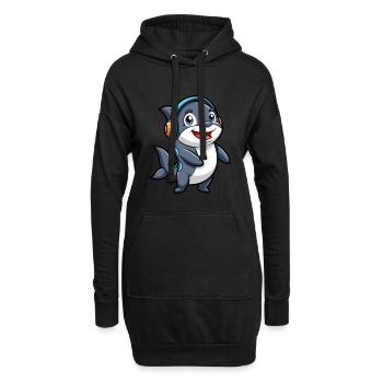 Orca Lustige Zeichentrickfigur Kopfhörer Musik - Hoodie-Kleid - Schwarz - Vorne