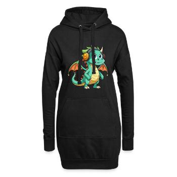 Drache Lustige Zeichentrickfigur Kopfhörer Musik - Hoodie-Kleid - Schwarz - Vorne
