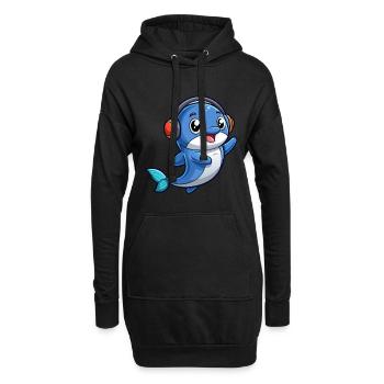 Baleine Drôle Dessin Animé Personnage Casque Musique - Sweat-shirt à capuche long Femme - noir - Devant