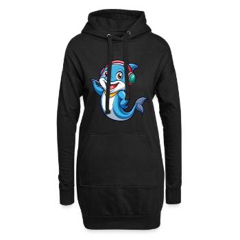 Delfin Lustige Zeichentrickfigur Kopfhörer Musik - Hoodie-Kleid - Schwarz - Vorne