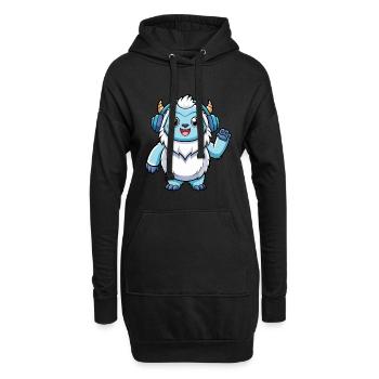 Yeti Lustige Zeichentrickfigur Kopfhörer Musik - Hoodie-Kleid - Schwarz - Vorne