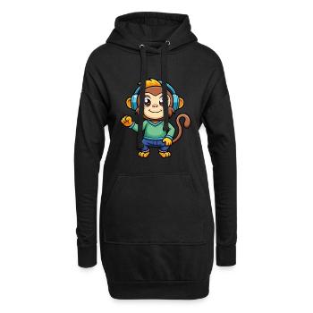 Affe Lustige Zeichentrickfigur Kopfhörer Musik - Hoodie-Kleid - Schwarz - Vorne