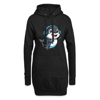 Orca Lustige Zeichentrickfigur Kopfhörer Musik - Hoodie-Kleid - Schwarz - Vorne