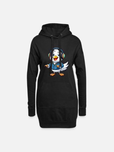 Möwe Lustige Zeichentrickfigur Kopfhörer Musik - Hoodie-Kleid - Schwarz