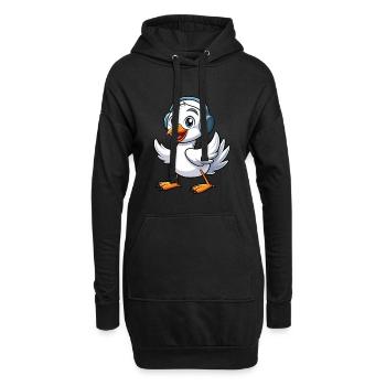 Cygne Drôle Personnage De Dessin Animé Casque Musique - Sweat-shirt à capuche long Femme - noir - Devant