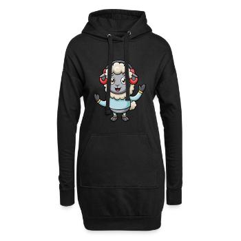 Schaf Lustige Zeichentrickfigur Kopfhörer Musik - Hoodie-Kleid - Schwarz - Vorne