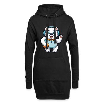 Ours polaire Funny Cartoon Character Casquette Musique - Sweat-shirt à capuche long Femme - noir - Devant