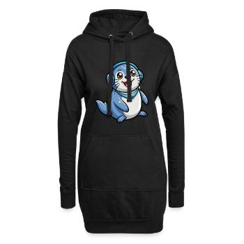 Siegel Lustige Zeichentrickfigur Kopfhörer Musik - Hoodie-Kleid - Schwarz - Vorne
