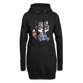 raton laveur drôle de personnage de dessin animé musique de casque - Sweat-shirt à capuche long Femme - noir - Devant