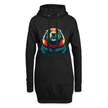 Castor Dessin Animé Personnage Animal Coloré Animal De Compagnie - Sweat-shirt à capuche long Femme - noir - Devant