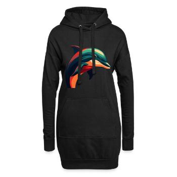 Delfin Cartoon Figur Buntes Haustier Tier - Hoodie-Kleid - Schwarz - Vorne