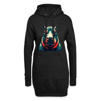 Nilpferd Cartoon Figur Buntes Haustier Tier - Hoodie-Kleid - Schwarz - Vorne